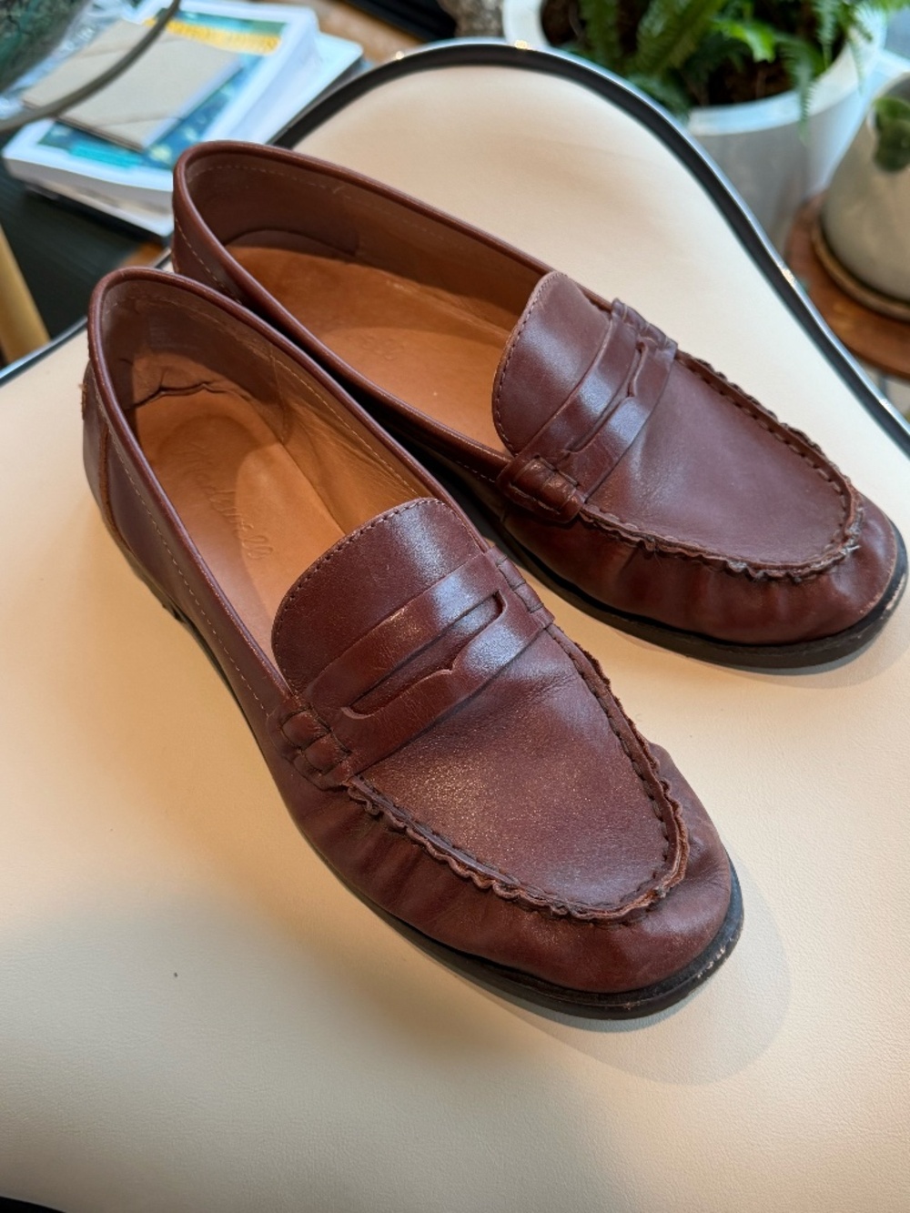 Madewell NYE Penny Loafers Vachetta Leather NJ256 Apple Butter Brown Size 8, FUC